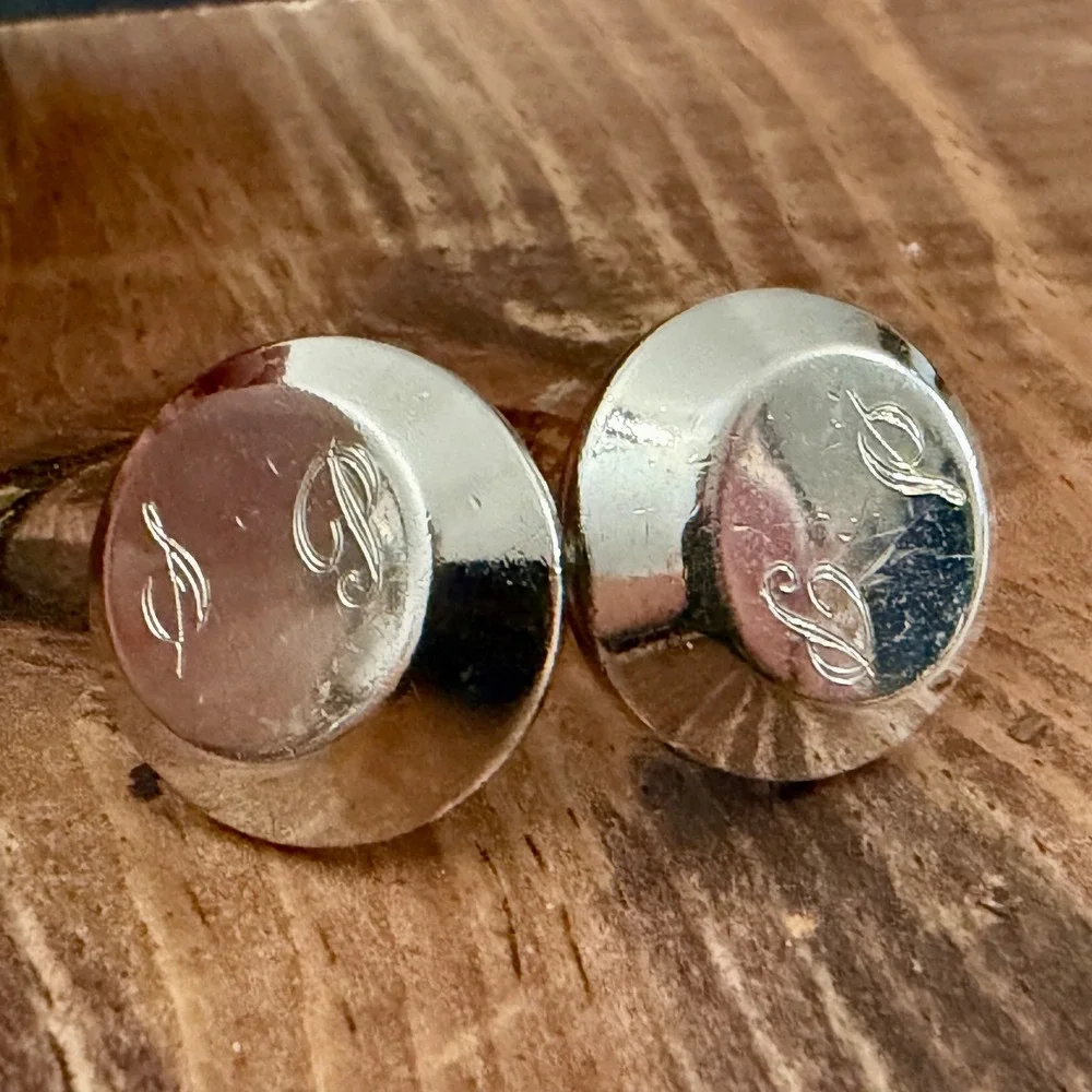 Swank Vintage Silver Tone Rnd Engraved SP Initial Monogram Cufflinks Toggle/Back